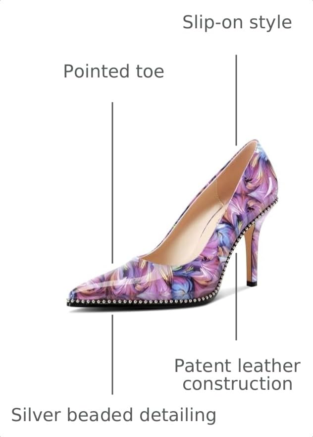 Image of TNYNFBEB Womens Stiletto Mid Heel Pointed Toe Pumps Slip-on Sliver Beaded Prom Wedding Dress Basic Classic Patent Leather 3.5 Inches Heels