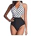 Produktbild TOPKEAL Damen Einteiliger Badeanzug V-Ausschnitt Bademode Polka Punkt Schwimmanzug Push Up Tankini Bikini Strandkleidung Swimsuits (Schwarz, XXL)