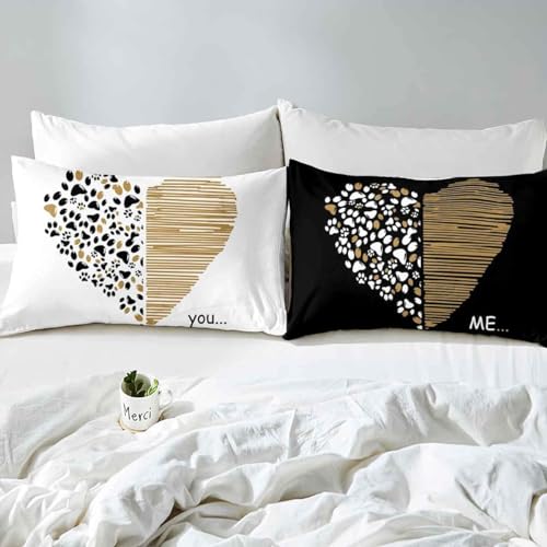 Homemissing Double You and Me Gold Black Heart Shaped Quilt Cover Couple Romantic Valentine's Day Family Bedding Linen White - Image 4