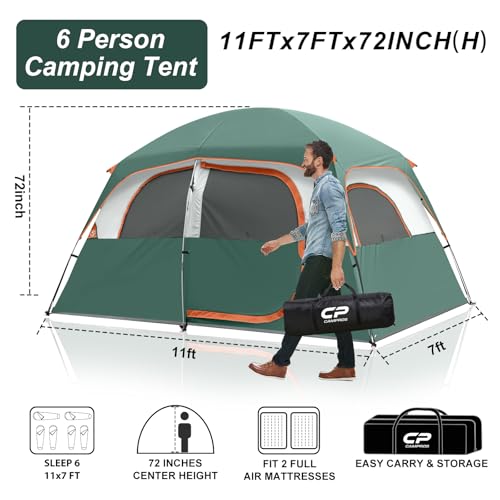 Image of CAMPROS CP Upgraded 6 /8 Person Camping Tents, Waterproof Windproof Family Tent with Larger Mesh Windows & Door, Double Layer, Easy Set Up, All-Season Dome Tent with Top Rainfly & Carry Bag