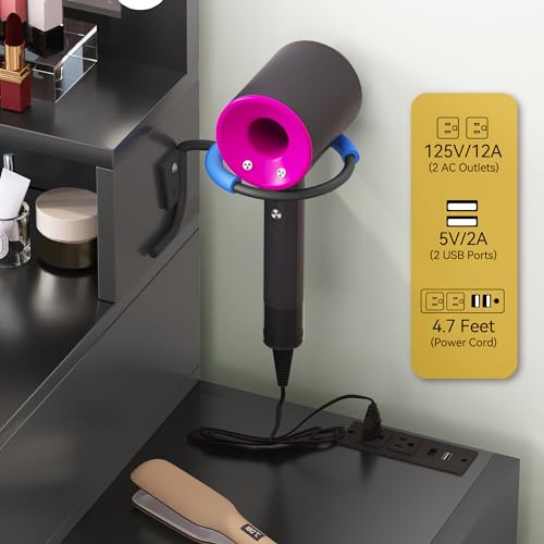 DWVO Makeup Vanity with Lights,Vanity Desk with Power Strip, Large Vanity Desk with Storage Shelves, 3 Lighting Colors, Black - Image 5