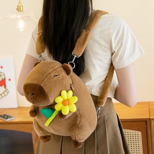 champracer Capybara Plüschtier Rucksack Capybara Rucksack Capybara Kuscheltier Plüsch Rucksack für Erwachsene Wasserschwein Kuscheltier Plüschtier Rucksack Kinder (Rosa Blumen)