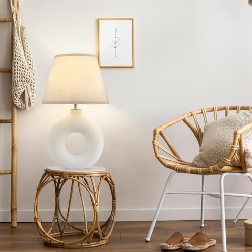 Yacoto DJ-003-1 Boho Table Lamp For Living Room Bedroom, 21 Inch Modern Ceramic Bedside Lamps 3 Color Temperature Farmhouse Rustic White Table Lamps For Night Stands, Dorm thumb #4