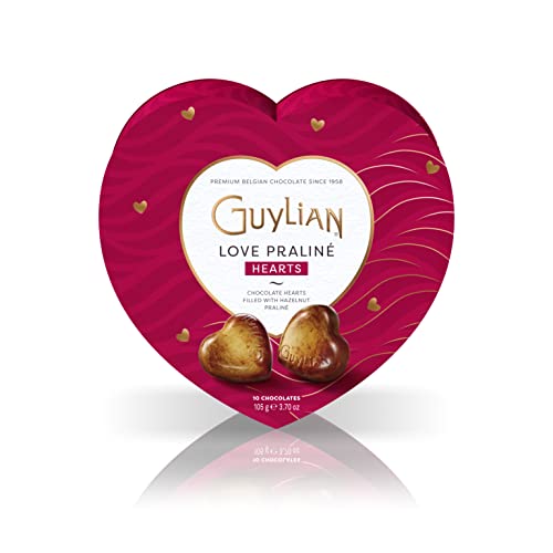 Guylian, Bombones Corazón, Chocolate Belga, Bombón relleno de Praliné de Avellanas, Caja de Bombones forma Corazón, 10 unidades, 105 g