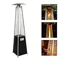 Outdoor Heater with Wheels Patio Heater Pyramid Deck Tower Patio Heaters for Outdoor Use Flame Glass Tube 42000 BTU Hammered Bronze Propane Natural Gas Tip Resist Safe ETL Black