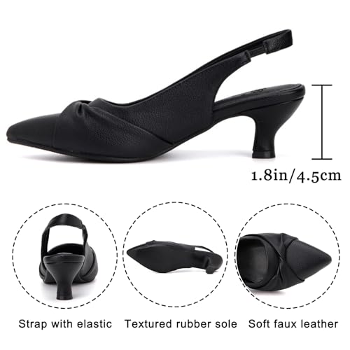 Alyaafifa Kitten Heel Pointed Toe Slingback Pumps for Women with Bow Knot Comfortable 2 Inch Low Heel Soft Leather Dress Shoes Cute Classic Party Office Work Prom Wedding2