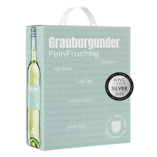 Jechtinger Grauburgunder FeinFruchtig 3 Liter Wein-Box - SILBER 2025 AWC Vienna - Weißwein fruchtig & ausgewogen mit Aromen nach Birne & Zitrus (1 x 3 0 l)