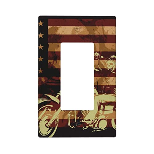 American Flag Motorcycle Skull Cool Single Rocker Light Switch Covers Wall Plate Outlet Receptacle Decorative 1 Gang For Kitchen And Living Laundry Room Personalized One Device Decor #TOP19