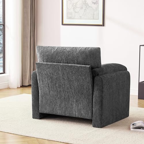 Image of Howjoe Chenille Oversized Armchair, 38.6' inch Wide Accent Chairs for Living Room & Bedroom Modern Lounge Chair, Upholstered Mid-Century Reading Chair (Darkgray, 1 Pack)