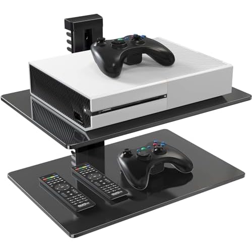 PERLESMITH Floating AV Shelf Double Wall Mount TV Shelf – Holds up to 17.6lbs – DVD DVR Component – Perfect for Xbox, Projector, WiFi Router, Game Console and Cable Box, PSDSK2