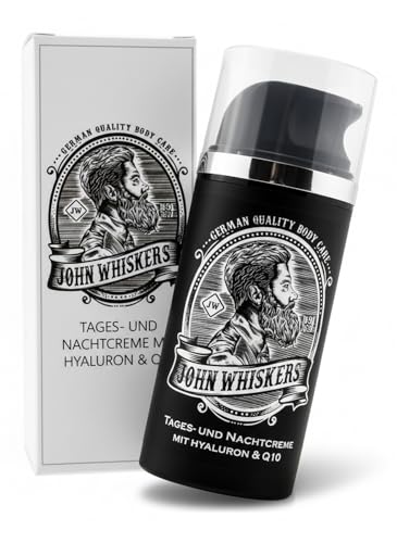 John Whiskers Tages- und Nachtcreme – Made in Germany – mit Hyaluron und Q10 – Gesichtspflege und Feuchtigkeitscreme für Männer