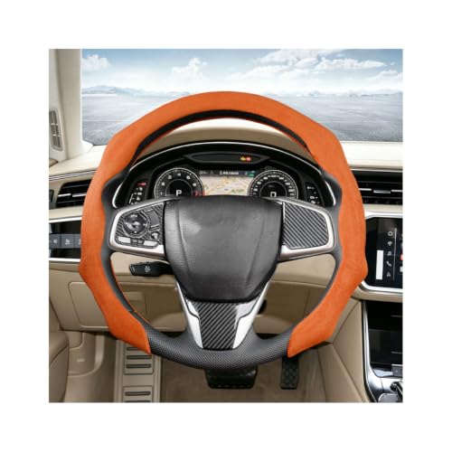 GZJHJF Car Steering Wheel Cover, 15 Inch, Suede Leather Sport, Orange