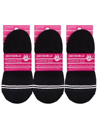 On The Go Hosiery On The Go Women's Fashion Invisible No Show Socks (6 Pair/ 3 Pack) (Black White Stripes) One Size Q-032