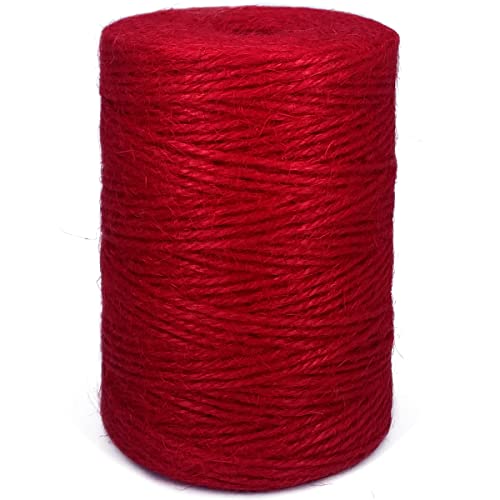 Colored Jute Twine 328 Feet Durable Natural Jute Rope String Perfect for Arts Crafts Mason Jars Knife Handle Wrapping Wedding Decorations Home Gardening Durable Packing String for Gifts Presents,Red