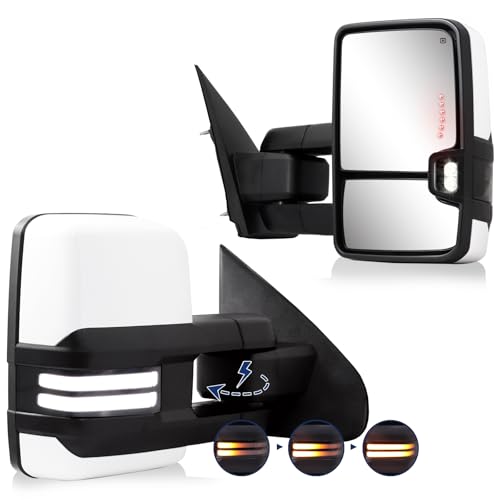 Sanooer Power Folding Towing Mirror Compatible with 2014-2018 Chevy Silverado GMC Sierra with Switchback Running Turn Signal Light Power Adjustment Tow Mirror Heated Paint White 8624