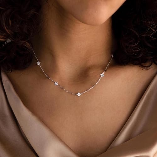Mothers Day Gifts - Dainty Silver Gold Necklaces for Women Cute Station Choker Simulated Diamond Necklace Simple Layering CZ Necklace Trendy Jewelry Gifts - Image 3