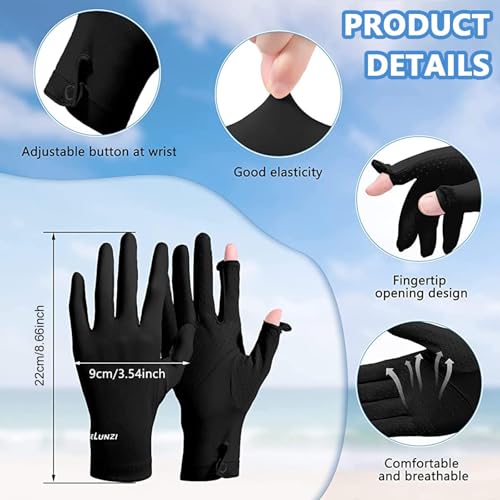 Image of Sun Protection Gloves for Women, Non-Slip Touch Screen Sun Gloves, Breathable Silk Cooling Gloves, Outdoor Full Finger Gloves for Cycling Driving Fishing, Breathable and Lightweight (Black)