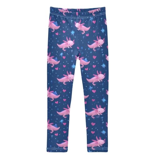 Pastel Leaves Red Flowers Pink Axolotls Girls Leggings Kids Yoga Pants Dance Active Tights 4T
