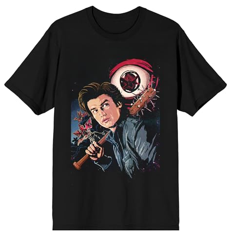 Stranger Things Steve Harrington in Charge Adult Black Crew Neck Short Sleeve T-shirt-3XL