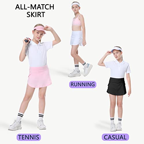 Moarol Girls' Tennis Skirts Golf Skort With Shorts Sport Athletic Performance Running Casual Pockets Cheerleading White #TOP4