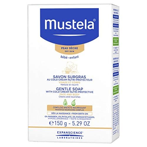 Mustela Gentle Soap, Baby Bar Soap with Cold Cream, Ceramides and Natural Avocado Perseose, for Dry Skin, 5.29 Ounce