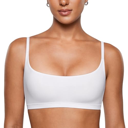 Image of INLYRIC Women's Inbarely Plus Bralettes - No Underwire Unlined Support Soft Scoop Neck Cami Seamless Bralette White Medium