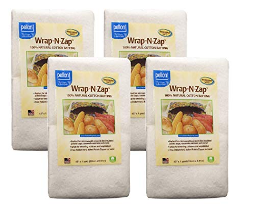 Pellon Wrap-N-Zap Cotton Quilt Batting 45 by 36-Inch Natural 4 Pack