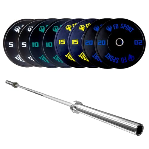 Set Bilanciere Olimpico e Bumper 100 kg | Bilanciere Olimpico 220 cm | Kit bumper coppie 5, 10, 15, 20 kg