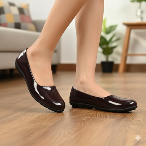 Image of DHANESHWAR Women's Ballet Flats Belly Shoes for Casual, Formal & Office Wear Ballerina | Comfortable Slip on Black Bellies for Women & Girls. 1 Pair