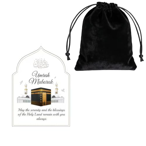 2 Pcs Umrah Mubarak Plaque Umrah Mubarak Gifts for Muslims Muslim Gifts for Women with Storage Bag Umrah Gift for Home Decor Islamic Women Men Friends Desk Sign Home Decorations Ramadan Decorations