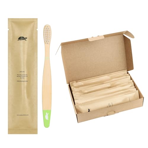 Image of Sea Turtle Plant-Based Bristles, Soft Bamboo Toothbrushes, Individually Sealed for Kids (10 Pack)