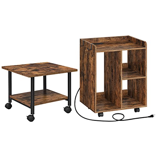 Hoobro Under Desk Printer Stand And Printer Stand With Charging Station, 2-Tier Industrial Printer Cart With Shelf, On Wheels For Home, Office, Rustic Brown And Black Bf02Ps01-Fg50Ups01 #TOP20