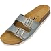 Produktbild Palado Damen Pantoletten Milos Metallic - Sandalen mit Riemen - Hausschuhe mit Natur Kork-Fussbett - bequeme Schuhe mit Sohle aus Velourleder Grün UK7 - EU40