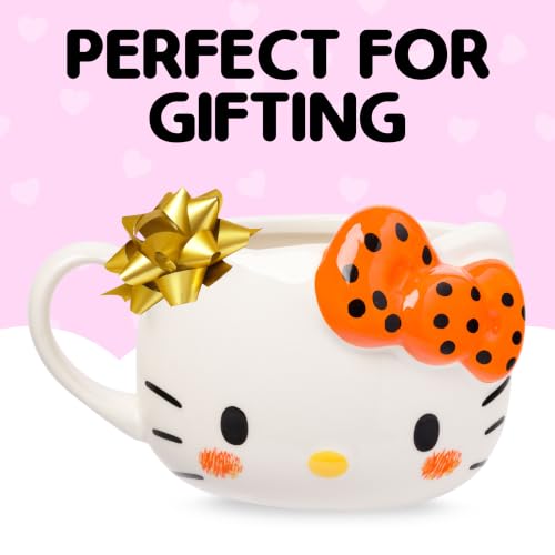 Image of Silver Buffalo Sanrio Hello Kitty Orange Black Bow, 3D Sculpted Mug, 20oz | Halloween Colors, Ceramic, 0.59 Liters