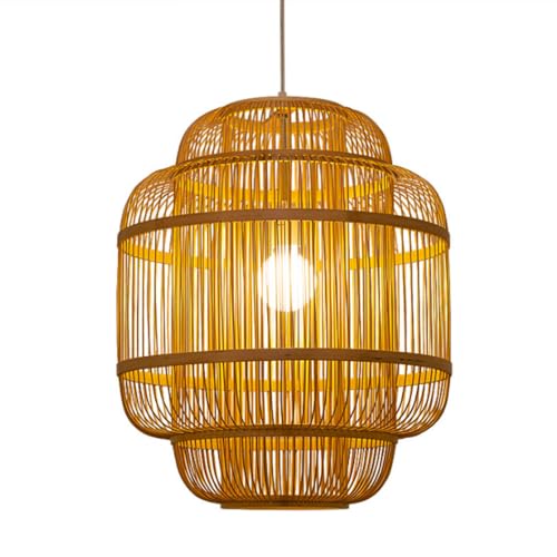 Suspension en bambou tressé main 45 cm style japonais avec rosace bois