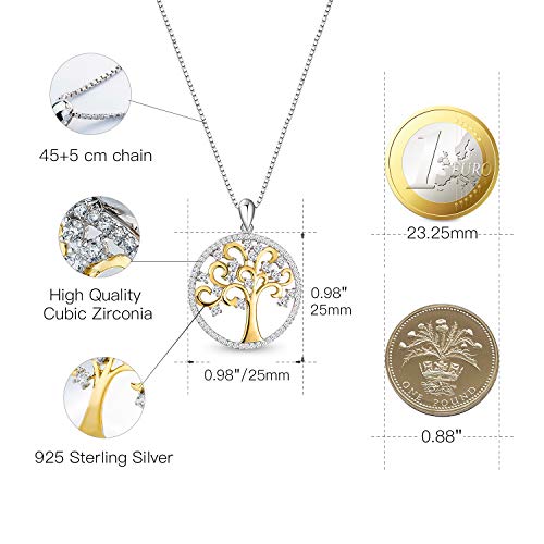 T400 Tree Of Life Necklace 925 Sterling Silver Golden Round Pendant Jewelry Gift For Mother Women #TOP3