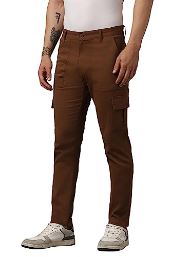 Image of Hubberholme Men's Regular Fit Cotton Trousers with Patch Pockets, Ankle Length Button Closure Cargo Chinos