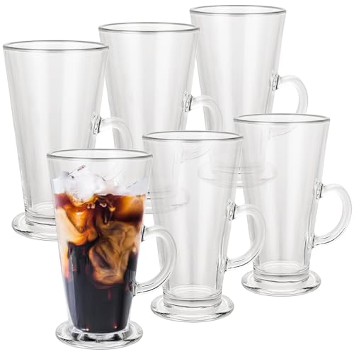 STARVAST Lot de 6 Tasse en Verre Café Irlandais, Verres à Latte, Tasses à Café Irish avec Poignée, Tasses en Verre pour Latte, Cappuccino, Chocolat Chaud,...