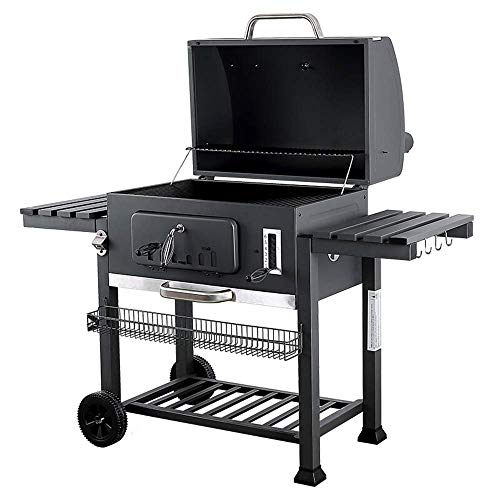 YUHT BBQ Grill, Large Premium BBQ Charcoal Smoker Outdoor Grill Trolley, Smoker Barbecue Charcoal BBQ Grill Garden Charcoal BBQ Smoker - with Wheels & Heat Indicator, Steel, Garden, Camping Wagon