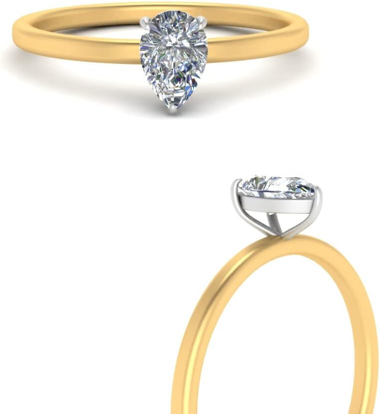 Choose Your Gemstone 2 Tone Thin Solitaire Ring Yellow Gold Plated Pear Shape Solitaire Engagement Rings Everyday Jewelry Wedding Jewelry Handmade Gifts for Wife US Size 4 to 12