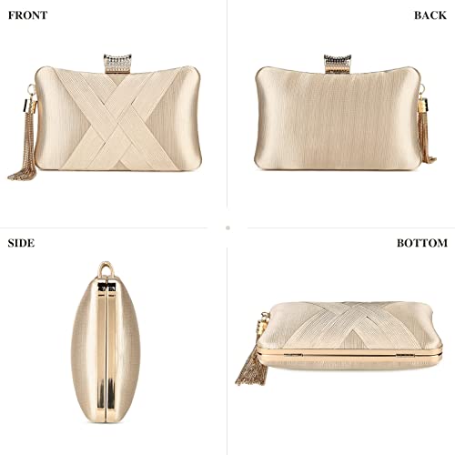 Tanpell Women's Evening Clutch Bags Silk Satin Party Handbags Bridal Wedding Purses With Tassel Pendant Light Apricot #TOP2