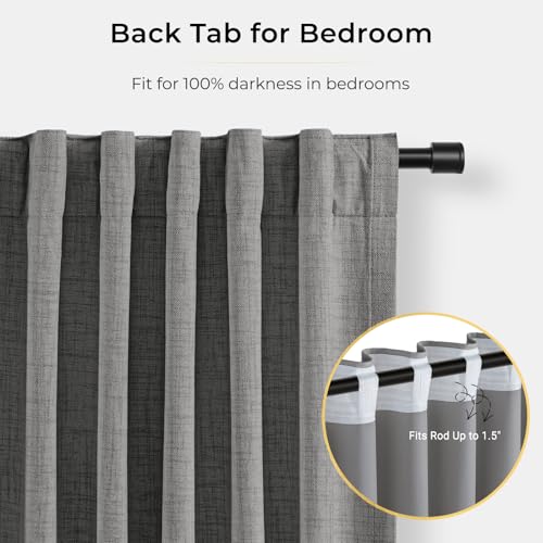 Image of INOVADAY Blackout Curtains, 2-Panel Linen Textured 100% Thermal Insulated Room Darkening Sun Blocking Drapes for Bedroom, Nursery, Living Room + 20 Curtain Ring Clips - Dark Grey, 50''W x 72''L
