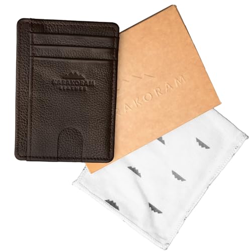 Image of KARAKORAM LEATHER Handcrafted Front Pocket Credit Card Holder with RIFD Blocking | Premium Cowhide | Artisan Made Slim Leather Wallet | Quick Access Thumb Push Slots for Cards and ID (Mountain Mocha)