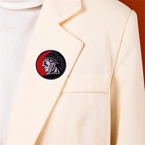 Image of American Indian Chief Native American Enamel Pin Chief Headdress Brooch Round Metal Lapel Pin Accessories for Clothes, Backpack, Hat, Handbag