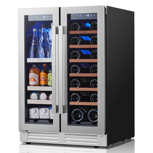 Image of Ca'Lefort 24 Inch Wine & Beverage Refrigerator, 60 Can & 20 Bottle | 36-72F Touch Control, Dual-Pane Glass Door, Adjustable Shelves, 3 Color LED, Built-In or Under Counter for Home Bar Kitchen