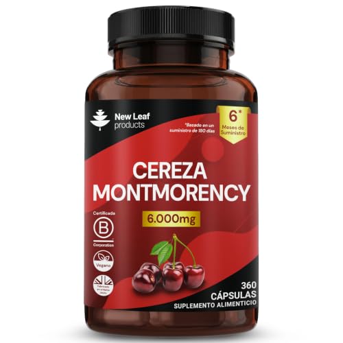 New Leaf Cereza Montmorency(Tart Cherry) 6000 mg – 360 Cápsulas | Alta Concentración 30:1, Vegano, Sin OGM, Sin Azúcares ni Colorantes, 360 Cápsulas, Suministro 6 Meses, Reino Unido