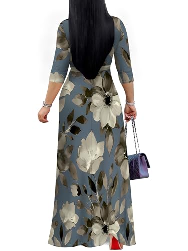 Image of Womens Plus Size Maxi Dresses Casual 3 /4 Sleeve Sundress Fall Wedding Guest Dress with Belt