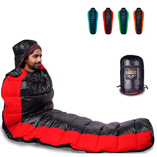 RhinoKraft 3 Season Warm & Cool Weather for Camping and Travelling Lightweight Sleeping Bag for Adults & Kids – Weight 1.3 Kg | Premium Nylon Fabric | Free Stuff Sack | Stylish Mummy Shape