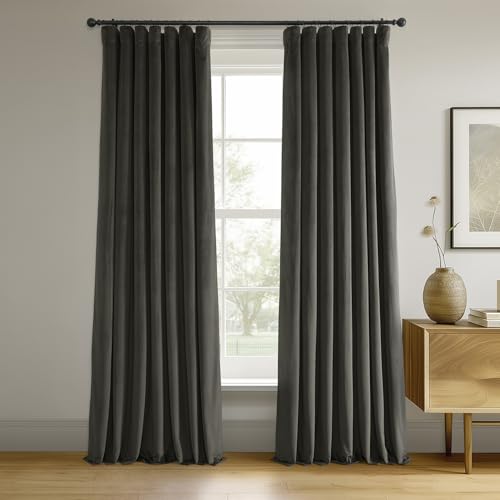 HPD Half Price Drapes Signature Blackout Velvet Curtains 96 Inch Long (1 Panel) 4-Pass Hotel Blackout Lined Window Curtains Thermal Blackout Curtains for Bedroom, Living Room, 50W x 96L, Gunmetal Grey