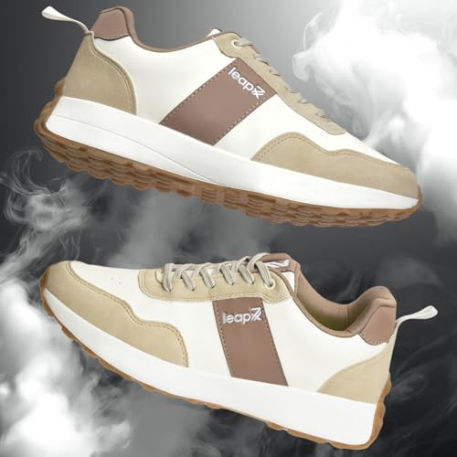Image of Liberty Leap7x FRONX-2E Men's Casual Lacing Sneakers, Beige and Blue | Suitable for Walking Travel, College, Office | Comfortable Lace-Up Casual Shoes | Lightweight Stylish Fashion Footwear for Men